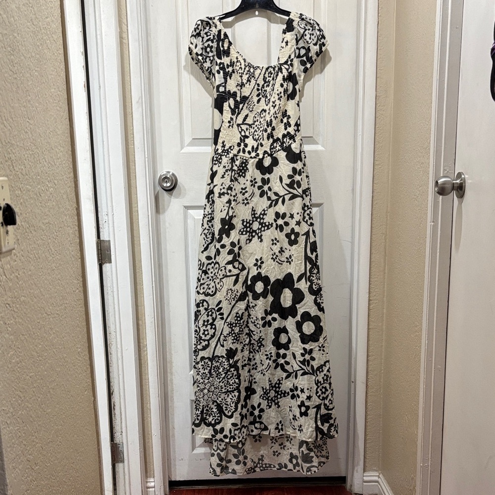 Free People Black and Cream Floral Maxi Dress